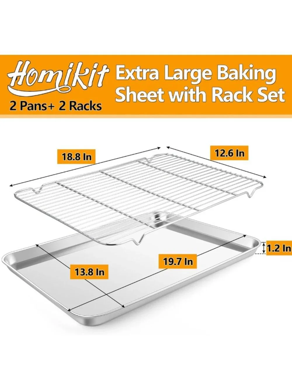 XL Stainless Steel Baking Sheet & Cooling Rack Set - 20x14 Inch Kitchen